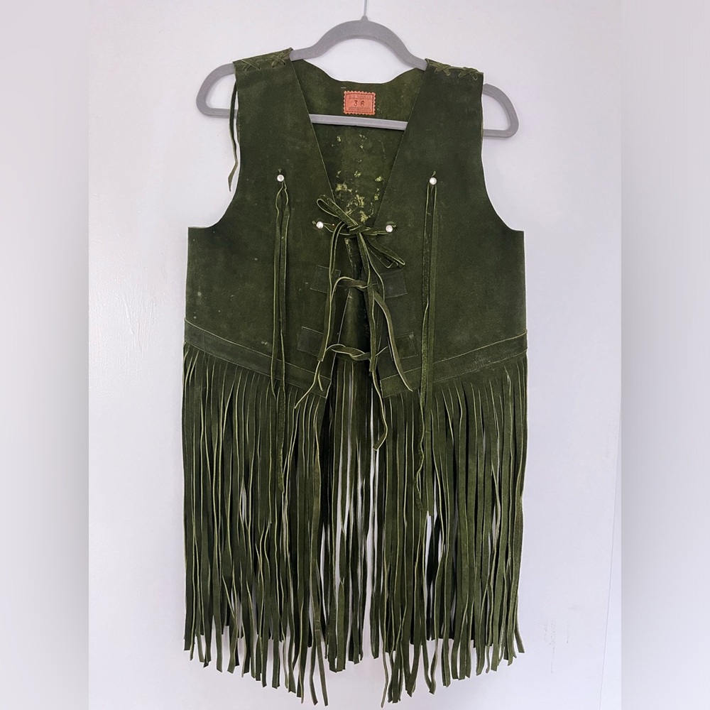 Vintage Green Suede Fringe Vest